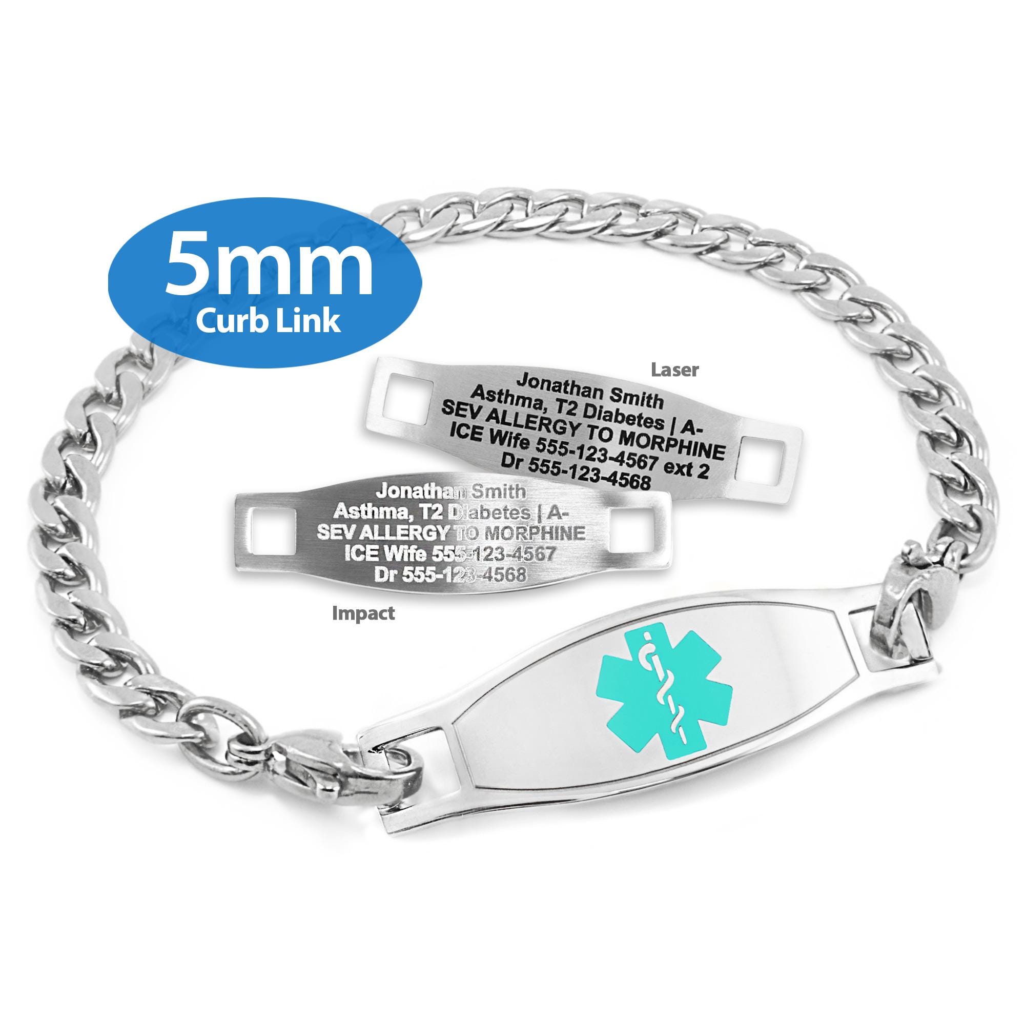 Engraved 5mm Curb Link Medical Alert ID Bracelet by Medicengraved