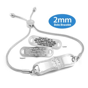 Engraved 2mm Bolo Style Medical Alert ID Bracelet by MedicEngraved® – Stainless Steel
