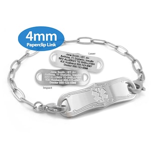 Engraved 4mm Paperclip Link Medical Alert ID Bracelet by MedicEngraved® – Stainless Steel