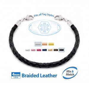 Medical Alert ID Replacement Mix & Match 4mm Single Wrap Leather Bracelet Band (No Tag) by MedicEngraved® - Stainless Steel Clasps