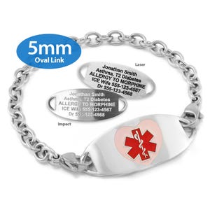 Engraved 5mm Oval Link Medical Alert ID Bracelet by MedicEngraved® – Stainless Steel