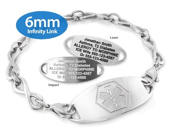 Engraved 6mm Infinity Link Medical Alert ID Bracelet by