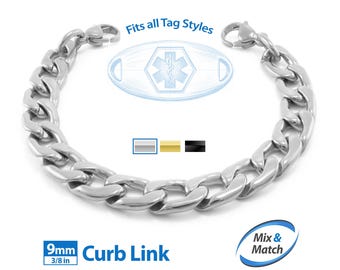 Medical Alert ID Replacement Mix & Match 9mm Curb Bracelet Band (No Tag) by MedicEngraved® - Stainless Steel