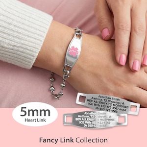 Engraved 5mm Heart Link Medical Alert ID Bracelet by MedicEngraved® – Stainless Steel