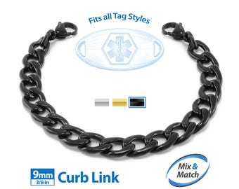 Medical Alert ID Replacement Mix & Match 9mm Curb Bracelet Band (No Tag) by MedicEngraved® - Stainless Steel