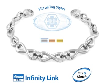 Medical Alert ID Replacement Mix & Match 6mm Infinity Link Bracelet Band (No Tag) by MedicEngraved® - Stainless Steel