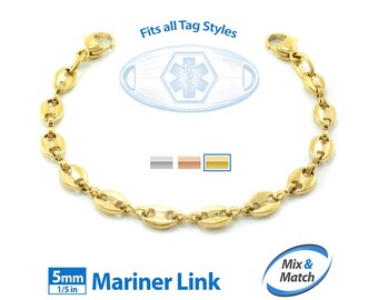 Medical Alert ID Replacement Mix & Match 5mm Mariner Link Bracelet Band (No Tag) by MedicEngraved® - Stainless Steel