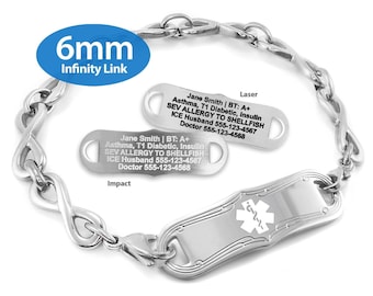 Engraved 6mm Infinity Link Medical Alert ID Bracelet by MedicEngraved® – Stainless Steel