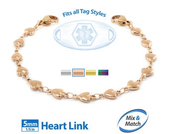 Medical Alert ID Replacement Mix & Match 5mm Heart Link Bracelet Band (No Tag) by MedicEngraved® - Stainless Steel