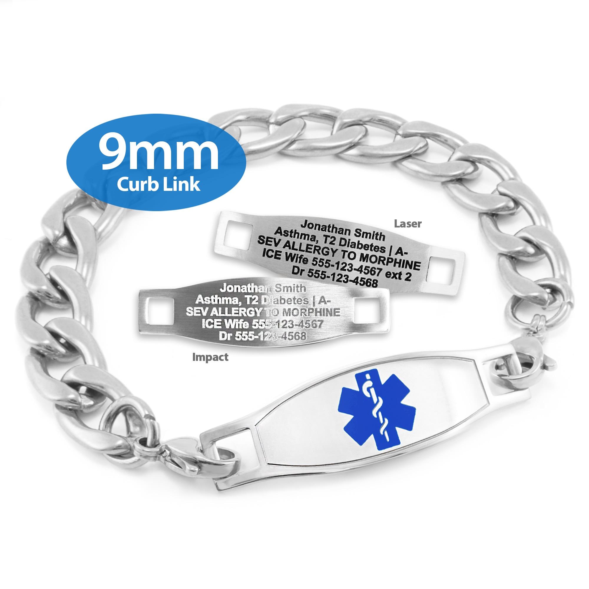 Engraved 9mm Curb Link Medical Alert ID Bracelet by Medicengraved