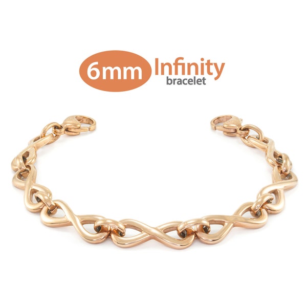 MedicEngraved™ 316L Stainless Steel  Replacement / Add-on 6mm Rose Gold Finish Infinity Link Bracelet (bracelet only - tag not included)