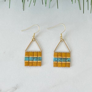 Mustard & Turquoise Beaded Tila Earrings | Tile Beads | Tile Beads | Modern Earrings | 6 Options Available