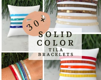 30+ Solid Color Stackable Beaded Bracelets | Glass Tile Bracelets | Miyuki Tila | Stretchy Elastic Bracelet | Stretchy Elastic Bracelet