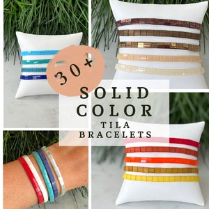 30+ Solid Color Stackable Beaded Bracelets | Glass Tile Bracelets | Miyuki Tila | Stretchy Elastic Bracelet | Stretchy Elastic Bracelet