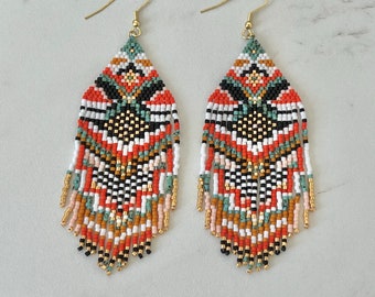 Handwoven Seed Bead Earrings | Beaded Earrings | Statement Earrings | Southwestern | Patterned