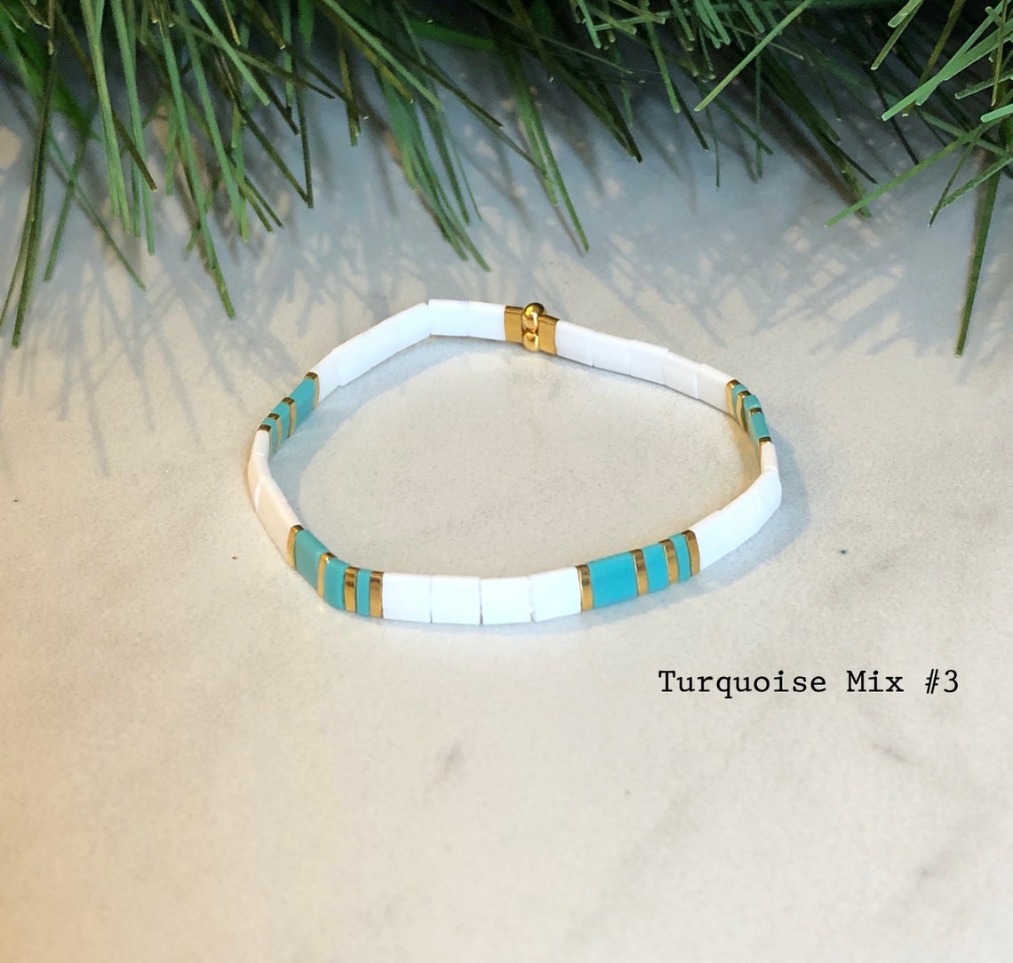 Stackable Beaded Bracelets Glass Tile Bracelets 24k Gold Etsy