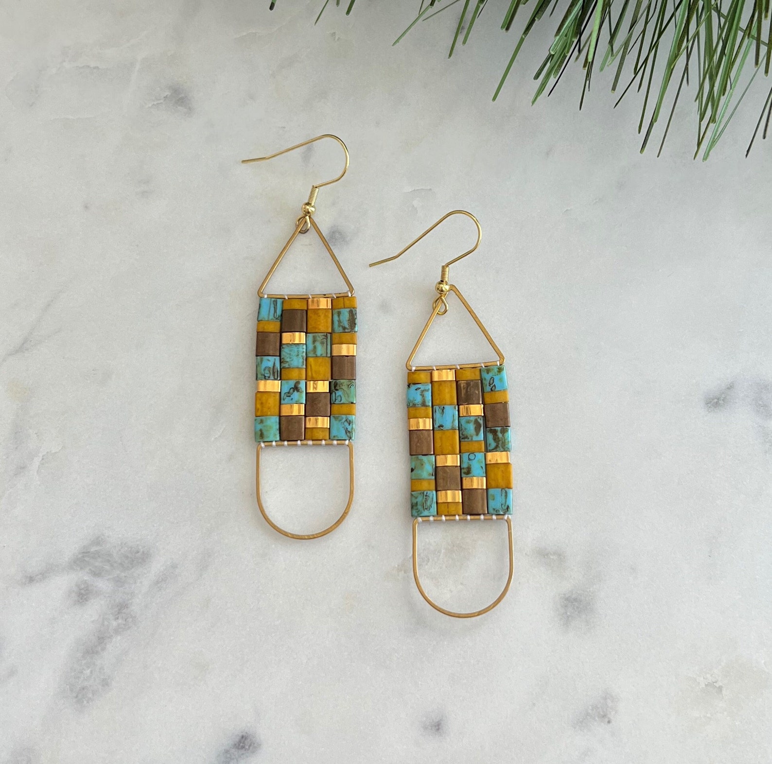 Beaded Tila Earrings | Tile Beads | Modern Earrings
