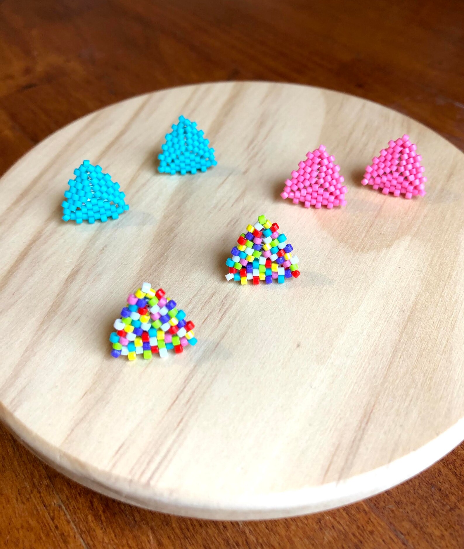 Beaded Stud Earrings Seed Bead Studs Geometric Etsy