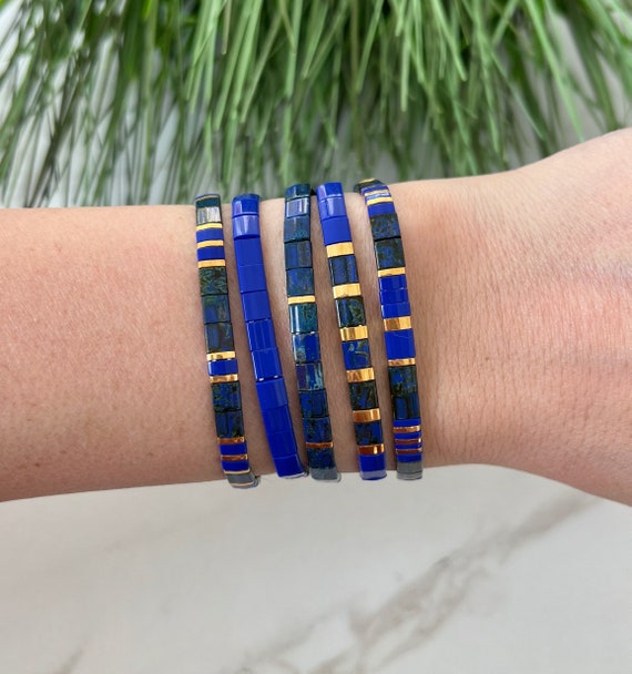 15 Braccialetti Con Perline Di Vetro – Bracciali Elastici Impilabili, Serie Blu, Gioielli Multistrato Per Donna, Regalo Elegante