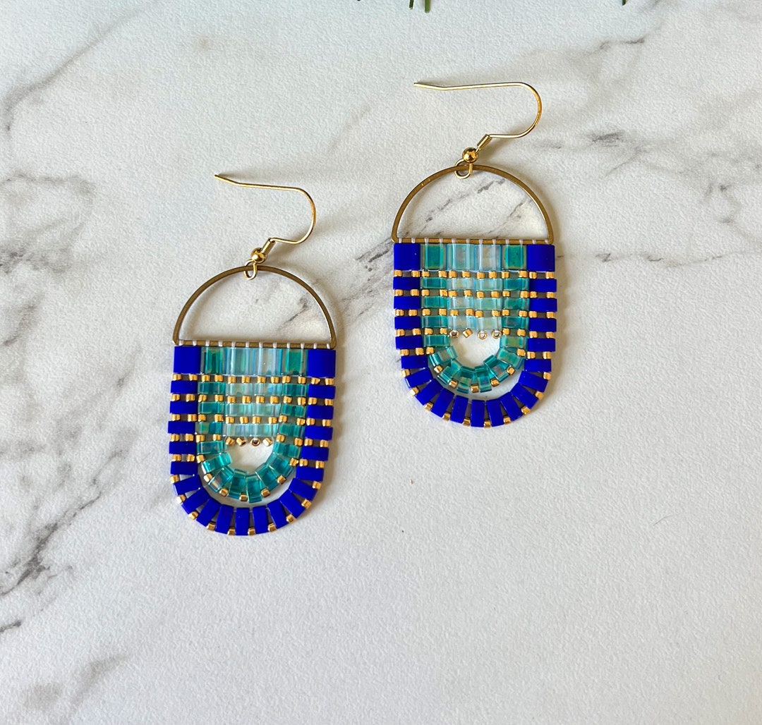 Beaded Miyuki Tila Earrings | Handwoven Beaded Earrings | Tile Beads | Modern Earrings