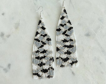 Abstract Beaded Fringe Earrings | Handwoven Seed Bead Earrings | Statement Earrings