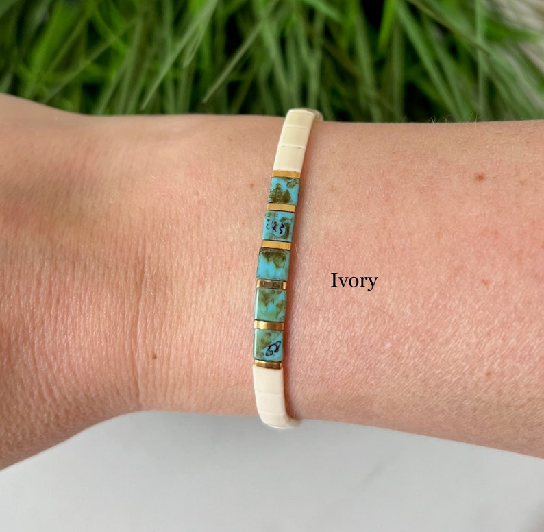 Stackable Beaded Bracelets Glass Tile Bracelets 24k Gold Etsy