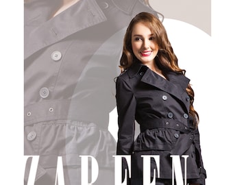 Chaqueta corta tipo gabardina de algodón con cinturón.