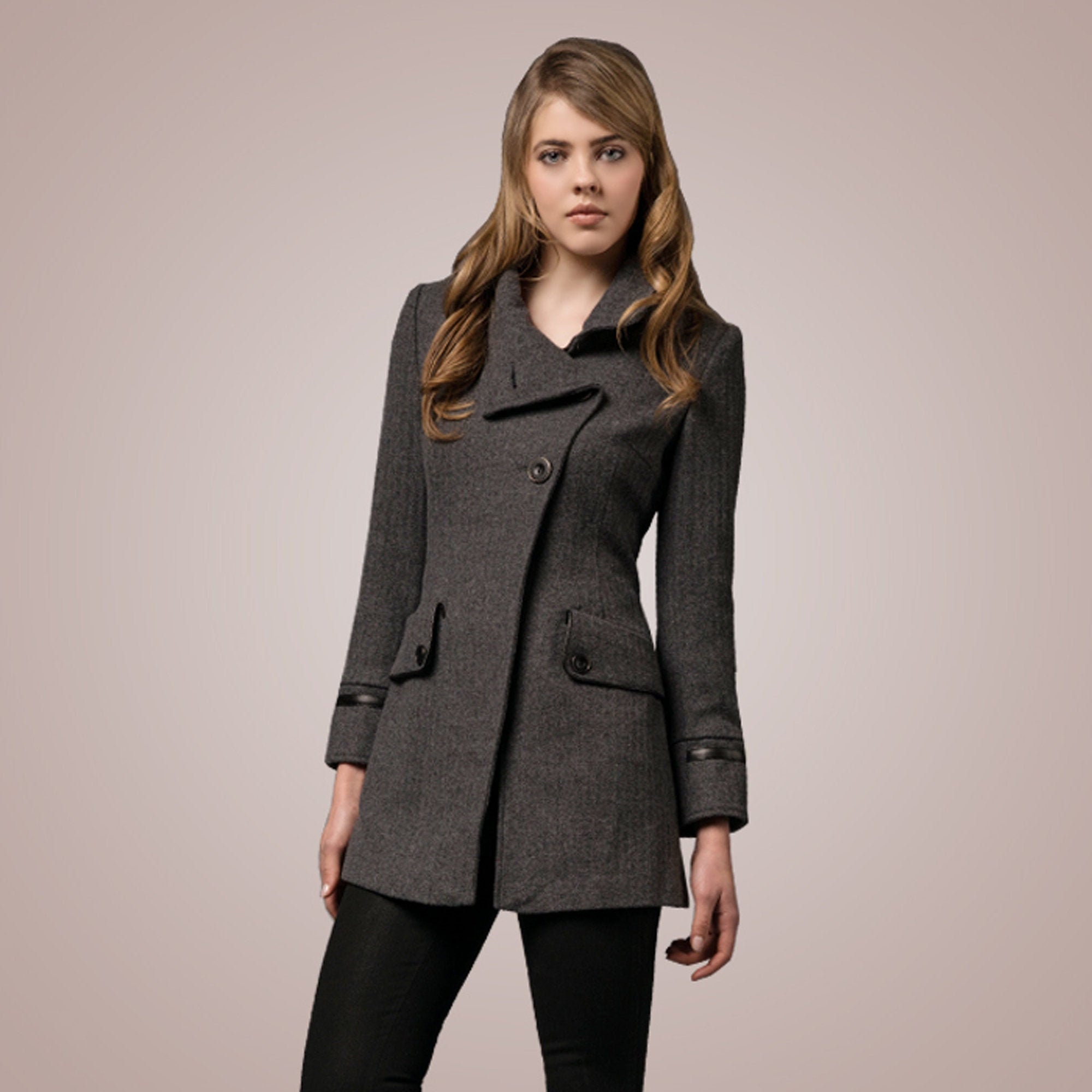 Wool Blend Short Coat With Three Button Style - Etsy Canada