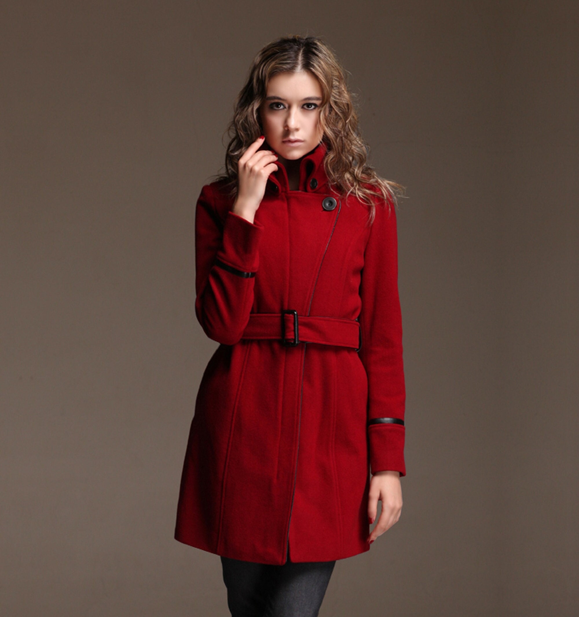 Asymmetrical Jacket, Wool Coat, High Collar Coat, Winter Coat With Pockets,  Asymmetrical Wool Coat, Maren Wool Jacket, Marcella MC0720 