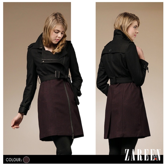 Wool Pea Coat With Mixed Colours Black Plum Etsy Canada