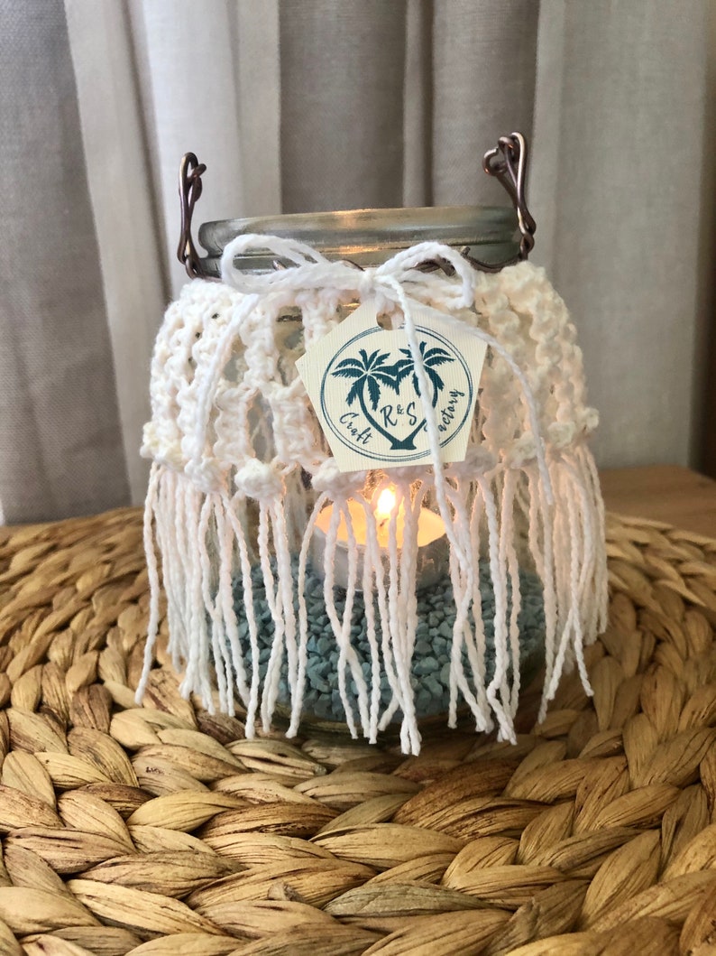 Boho Candle Holder / Macrame Covered Jar Etsy