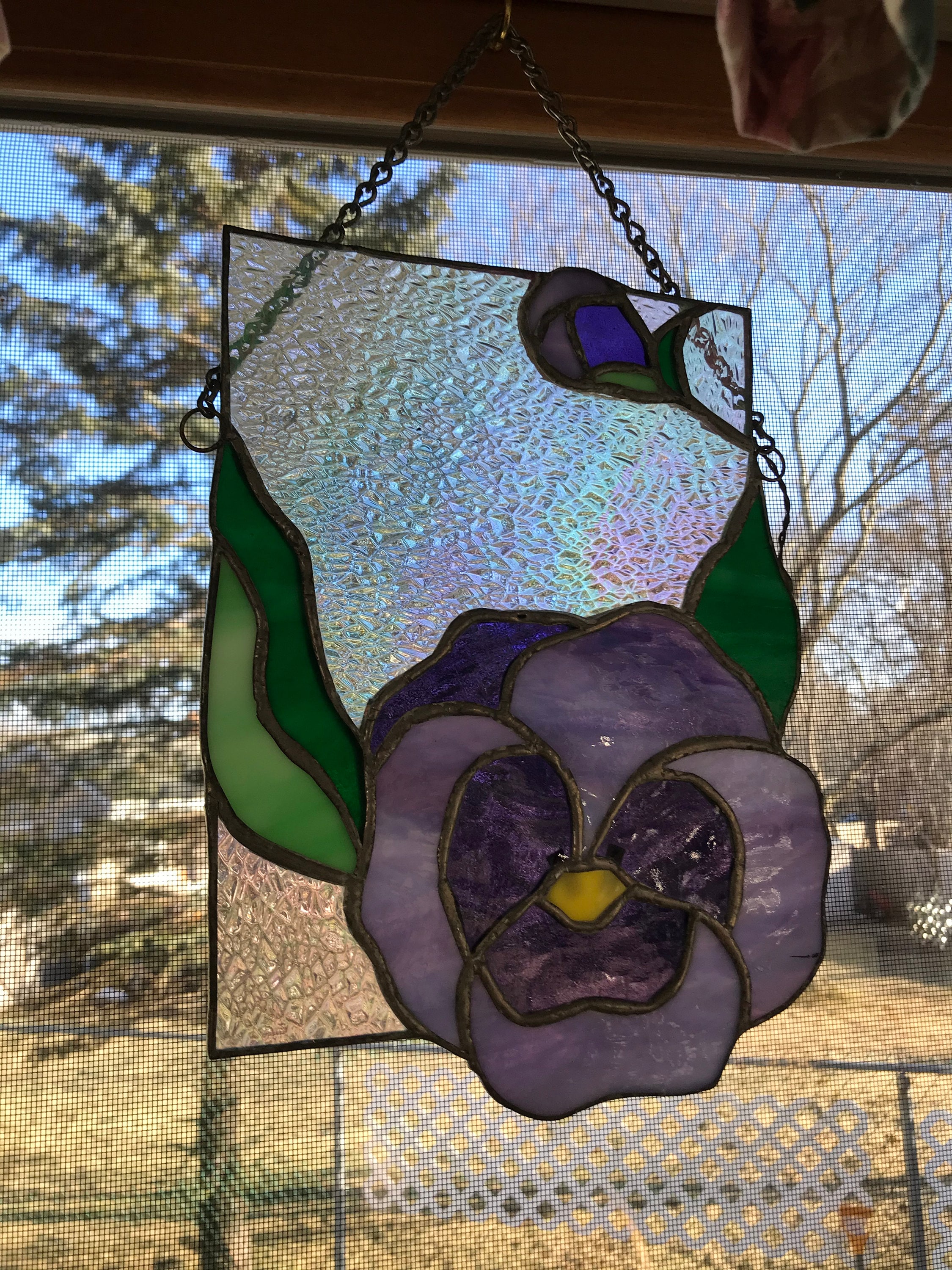 Purple Pansy stain glass panel Etsy