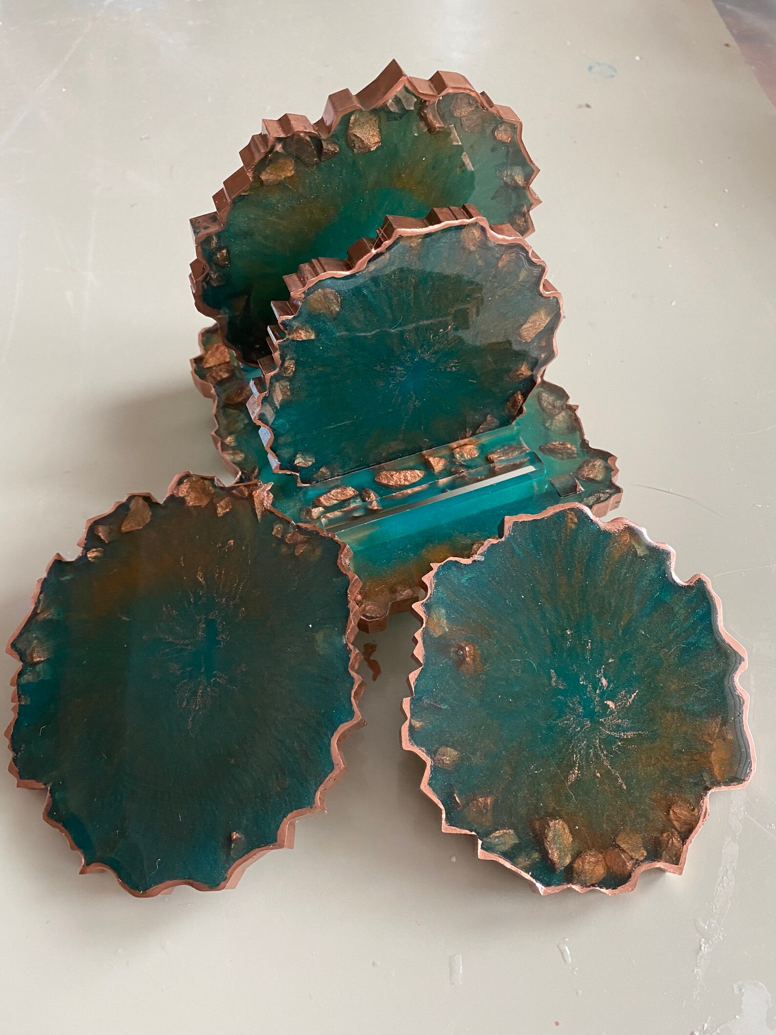 Handmade Resin coaster and holder set Etsy