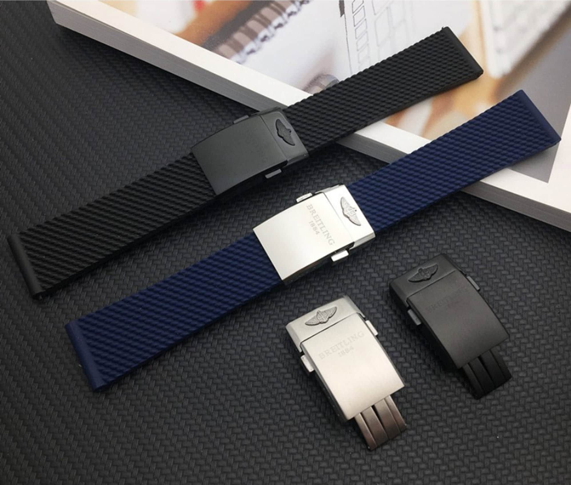 New 24/22 x 20mm BAND STRAP For Breitling High Quality Replacement Silicone Strap,Black and Blue band For Breitling Watch With Buckle breitl