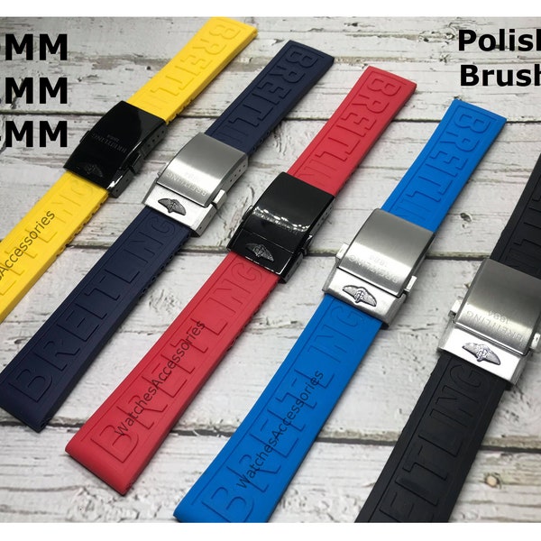 Nouveau bracelet 20/22/24 mm pour bracelet en silicone de haute qualité Breitling, noir, bleu foncé, bracelet rouge pour montre Breitling avec boucle avec boucle