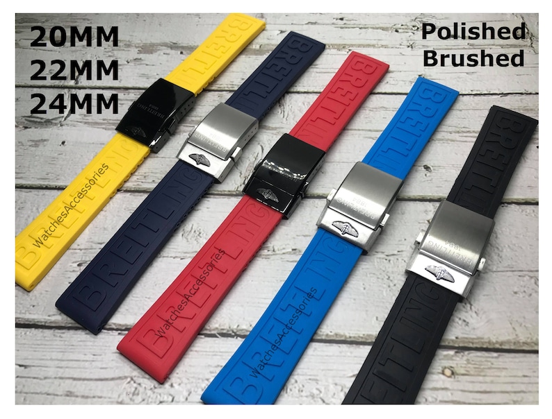 Nouveau bracelet 20/22/24 mm pour bracelet en silicone de haute qualité Breitling, noir, bleu foncé, bracelet rouge pour montre Breitling avec boucle avec boucle image 1