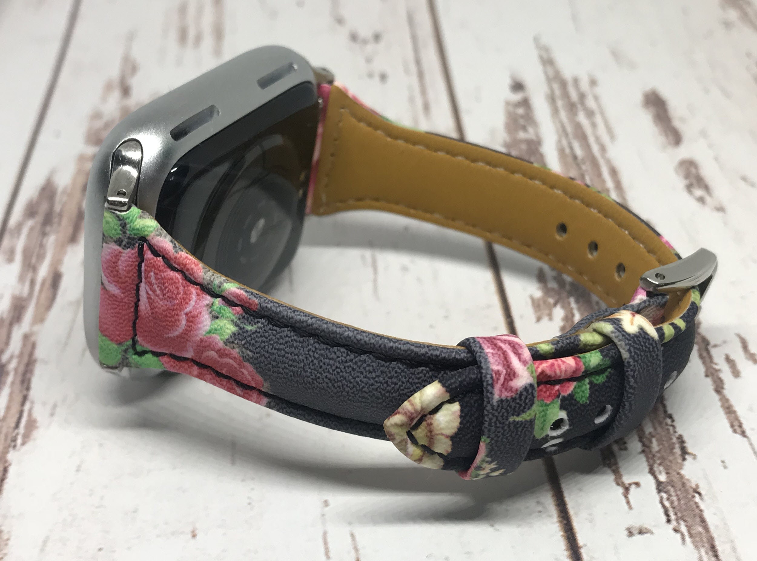 NEW RED Flowers Genuine Leather Apple Watch band, 38mm 40mm 42mm 44mm For Women, For Apple watch bands series 1 2 3 4 5 6