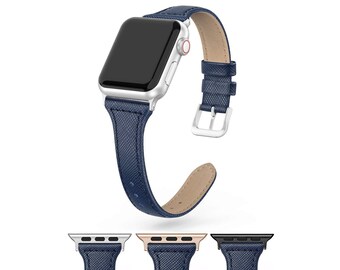 NEW Genuine Blue Leather Apple Watch band, 38mm 40mm 42mm 44mm For Women, For Apple watch bands series 1 2 3 4 5 6 7 8