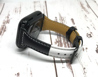 NEW Black White Genuine Leather Apple Watch band, 38mm 40mm 42mm 44mm For Women, For Apple watch bands series 1 2 3 4 5 6