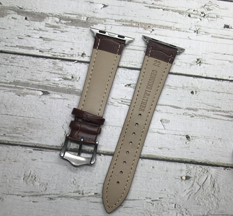 NOUVEAU bracelet en cuir véritable marron pour bracelet Apple Watch, adapté pour 38mm 40mm 42mm 44mm, pour Apple watch series 1 2 3 4 5 6 7 8 image 2