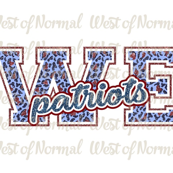 WE West End Patriots leopard varsity letter glitter PNG for sublimation