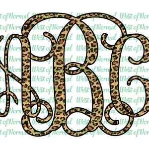 Linen Leopard Vine Monogram Alphabet PNG for sublimation