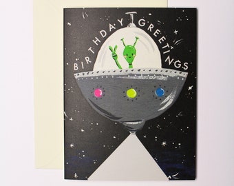 UFO card, Outer Space Birthday Card, Galaxy Birthday Card, Birthday Card for boyfriend, Alien Gifts