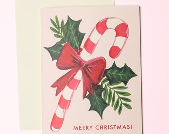 Candy Cane Weihnachtskarte, Pink Aesthetic Christmas, Candy Cane Thema, Pink Christmas Card, Girly Weihnachtsgeschenke, Merry Christmas Card