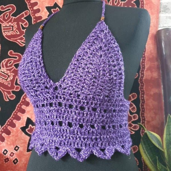 Purple crocheted halter top