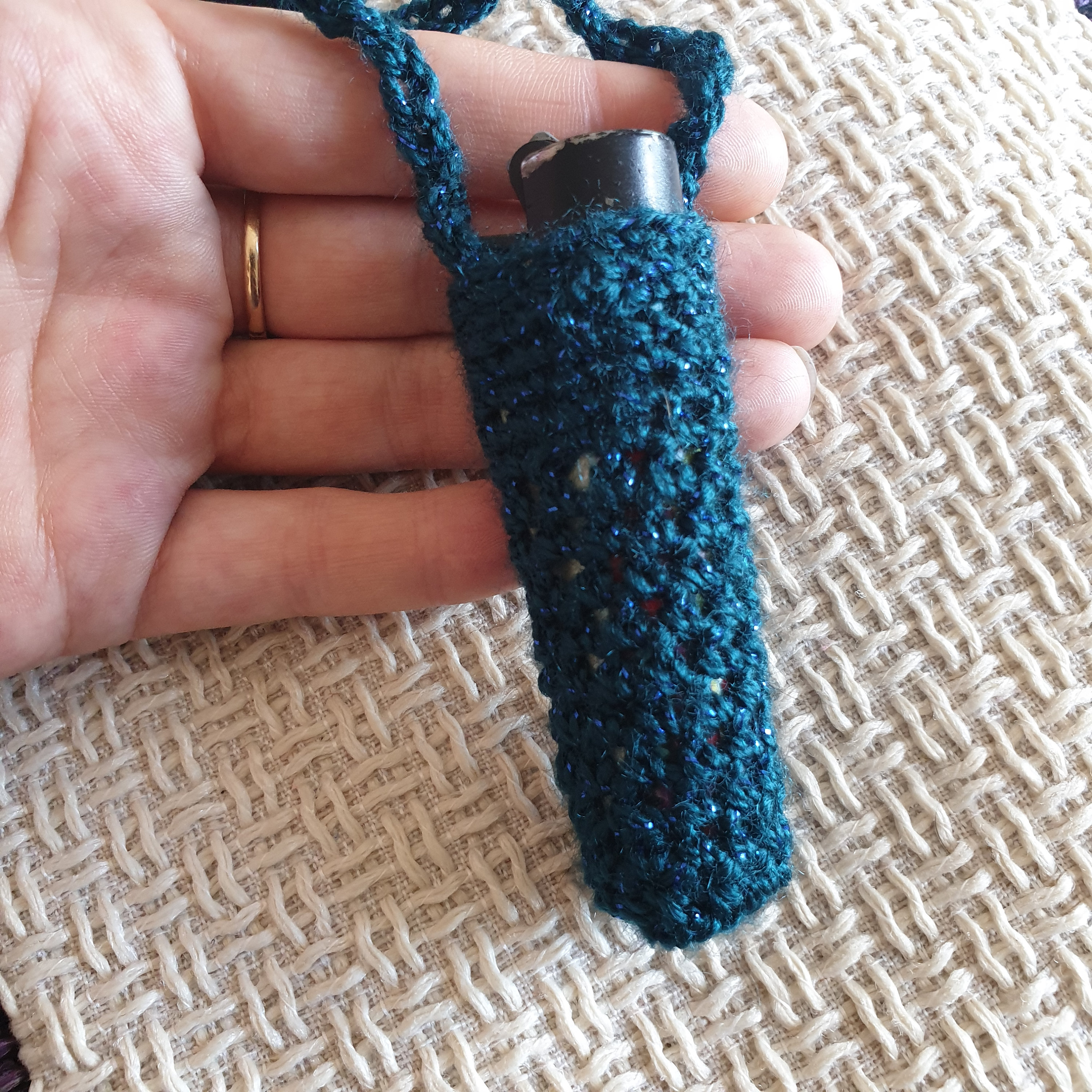 Crocheted blue lighter holder Etsy