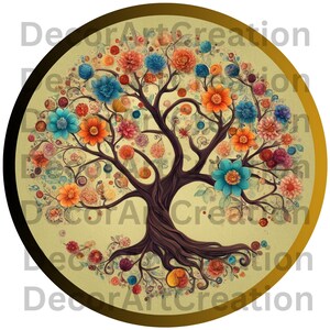 Unique Tree of Life With Roses Canvas, Wall Decor Tree of Life Digital ...