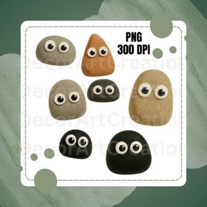 Pet Rock PNG Clipart Bundle with Funny Googly Eyes for Sublimation T Shirt Mug Crafts Digital Download Cute Cartoon Rocks Set 300 DPI