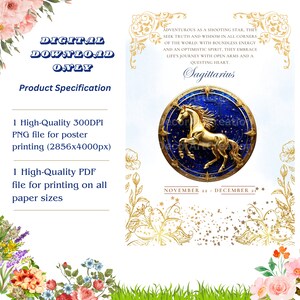 Sagittarius Constellation Art Print: Blue & Gold Zodiac (Digital Download)