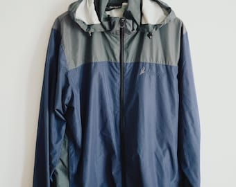 Vintage Frogg Toggs Blue & Gray Waterproof Rain Jacket | Lightweight Windbreaker with Hood | Outdoor Hiking Fishing Gear | Large